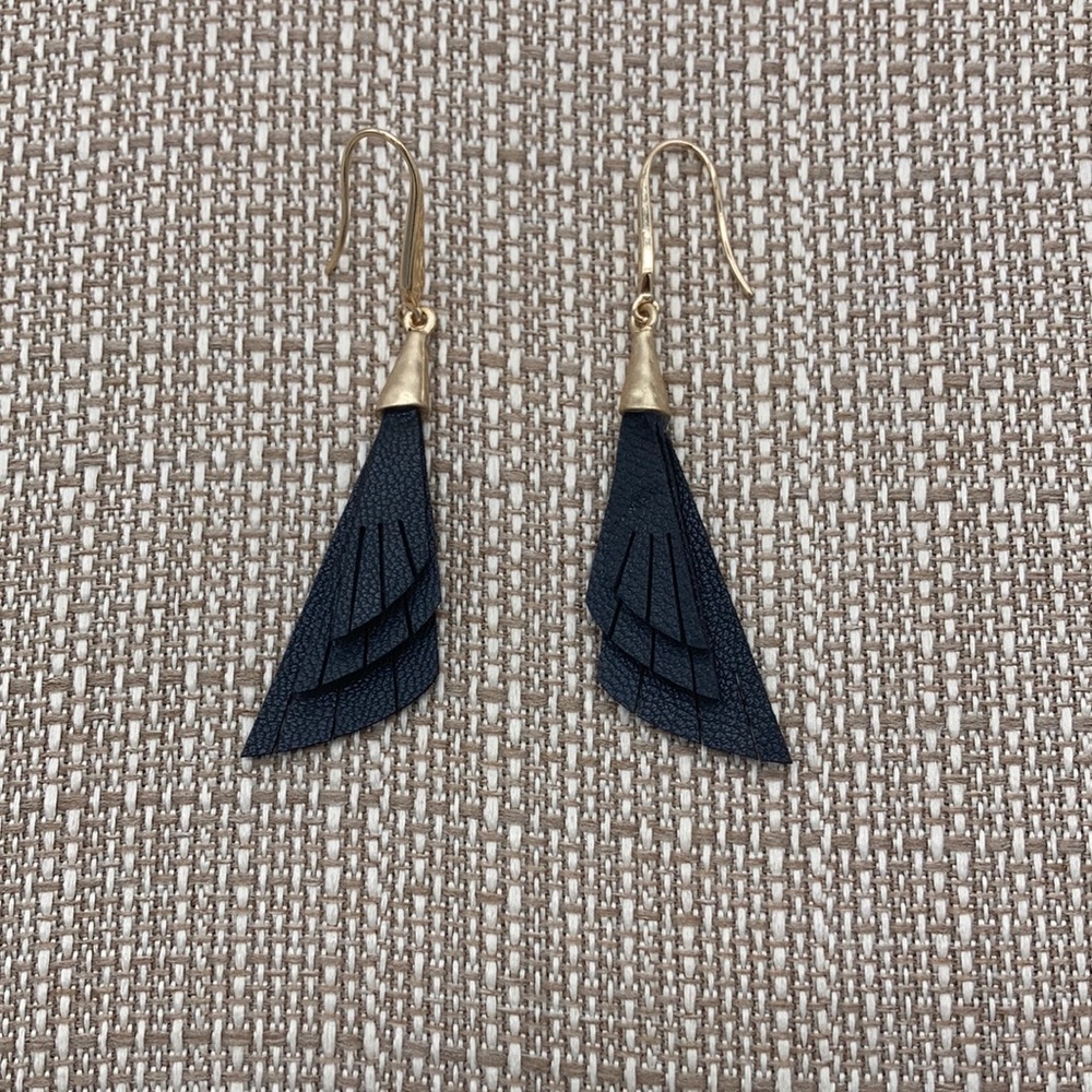 NWT Black leather fringe earrings